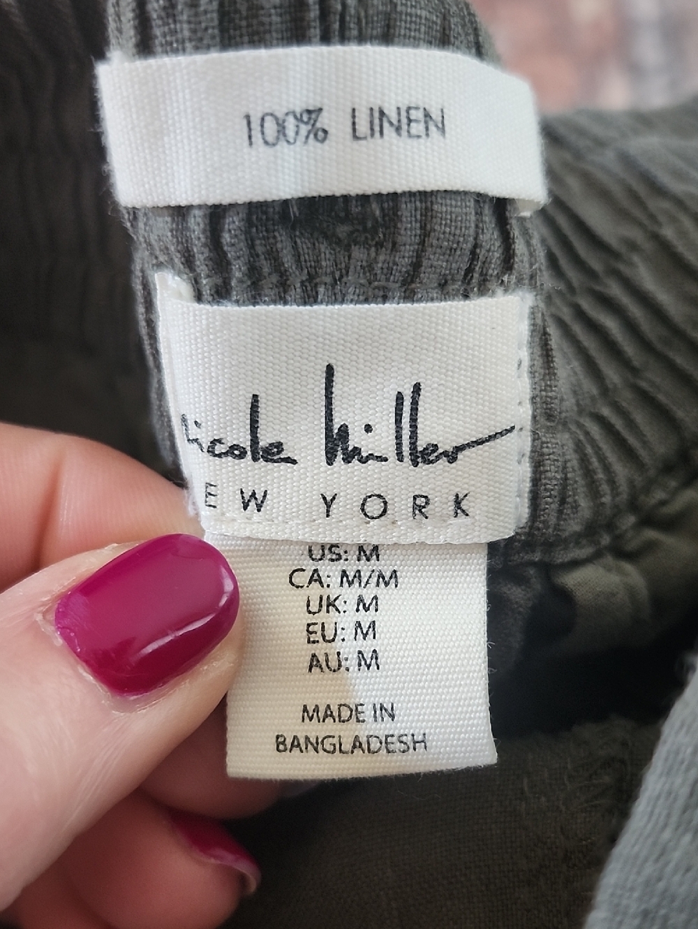 Nicole Miller 100% Linen Olive Green Cropped Wide Leg Pull-on Pants, M - Picture 5 of 6